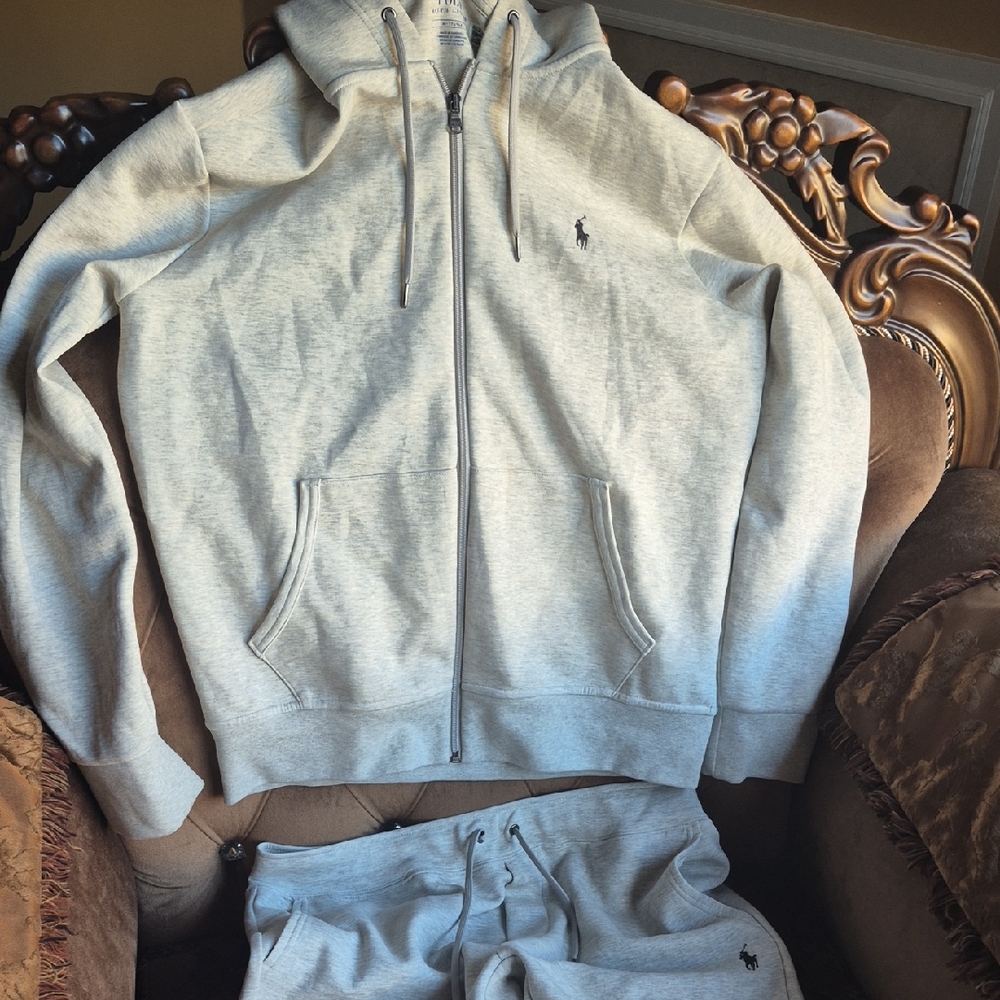 Polo by Ralph Lauren Light Gray Men's Zip-Up Sweater and Pants